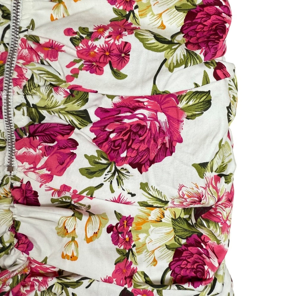 Mable Pink Floral Strapless Ruched Ruffle Mini Dress Size M - Picture 13 of 17